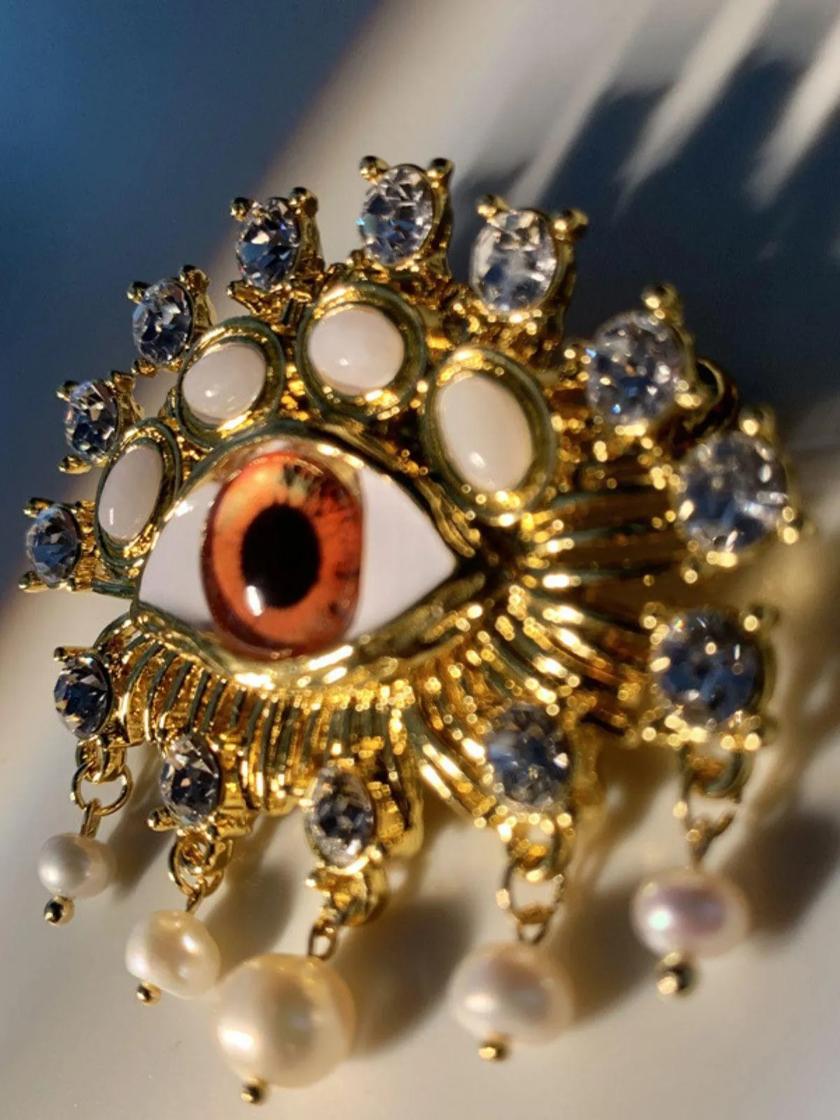 Hemlock Pearl Embellihsed Eye Brooch