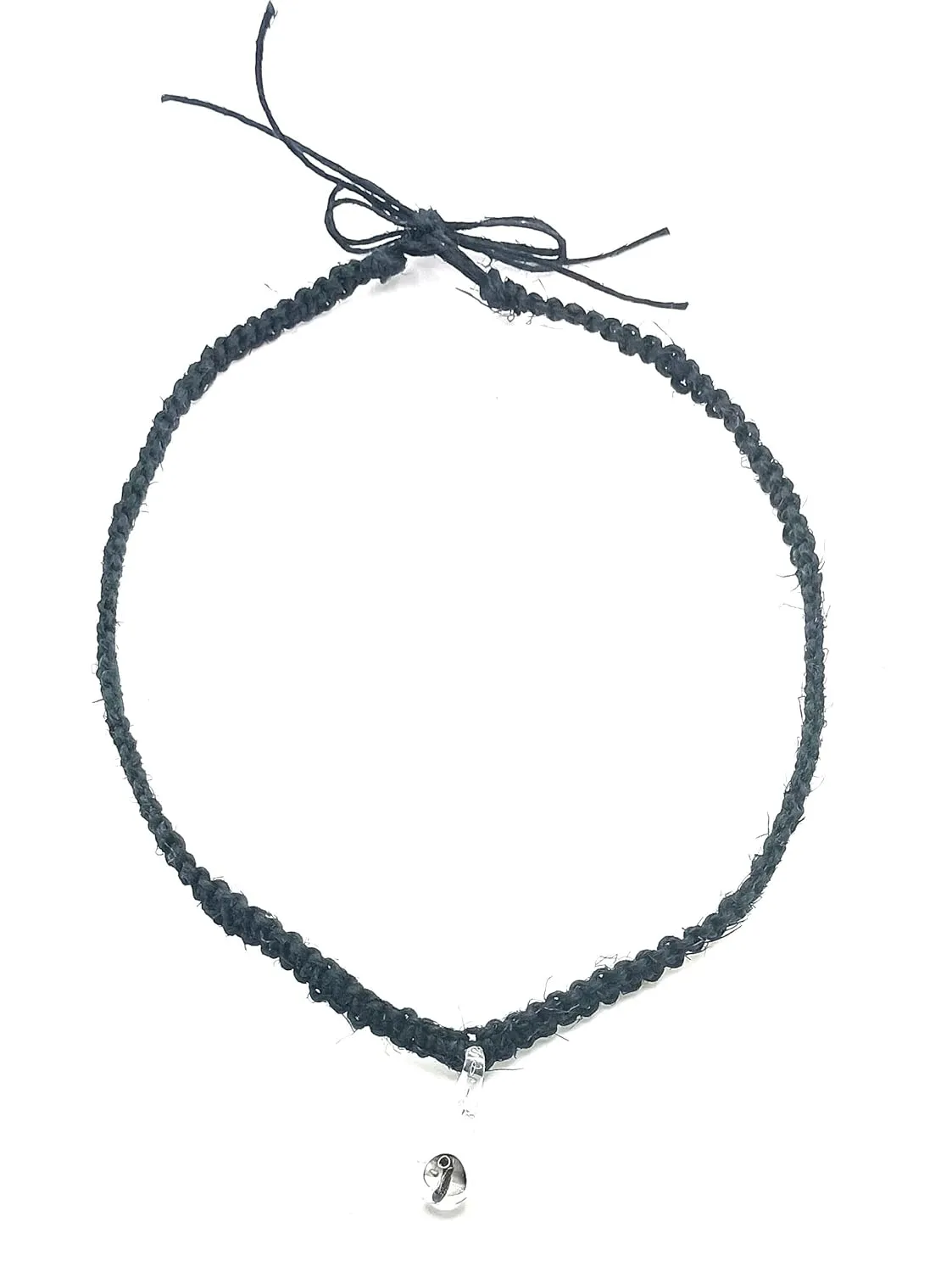 Hemp Necklace Choker with Black Mushroom Glass Pendant Adjustable Tie On String Cord