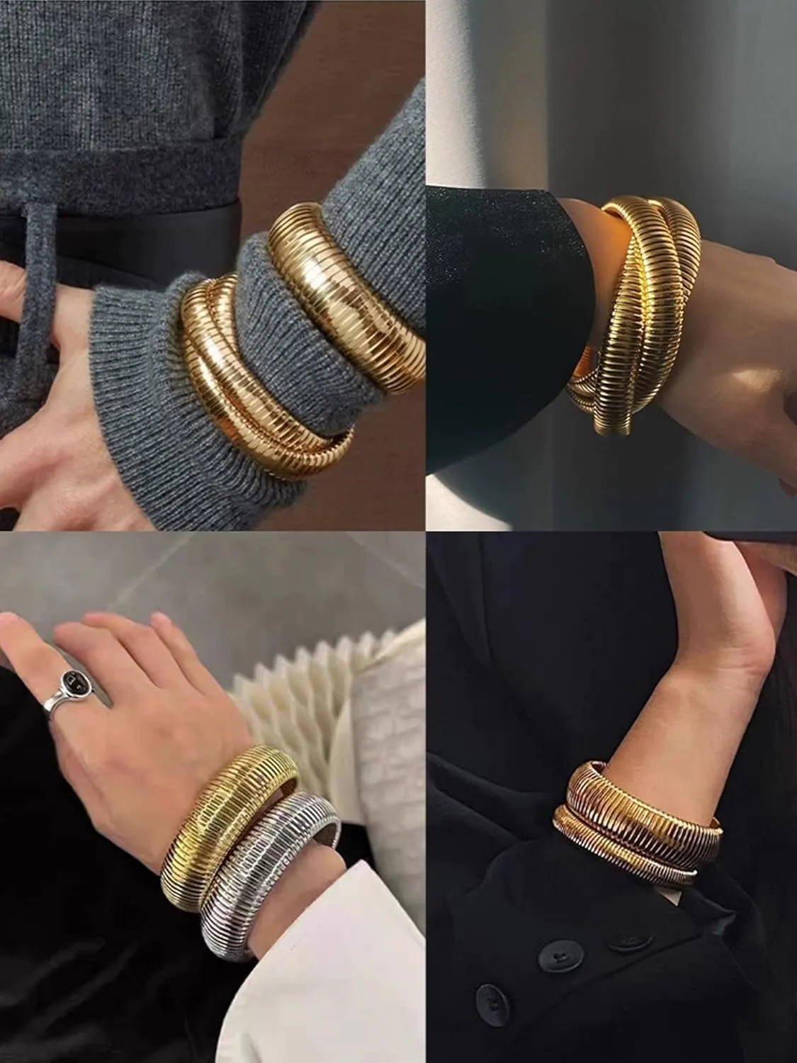 HIIXHC 18K Gold Plated Bracelets Set for Women Flexible Snake Chain Stackable Bracelets Wristband Bangle Chunky Bracelets for Women