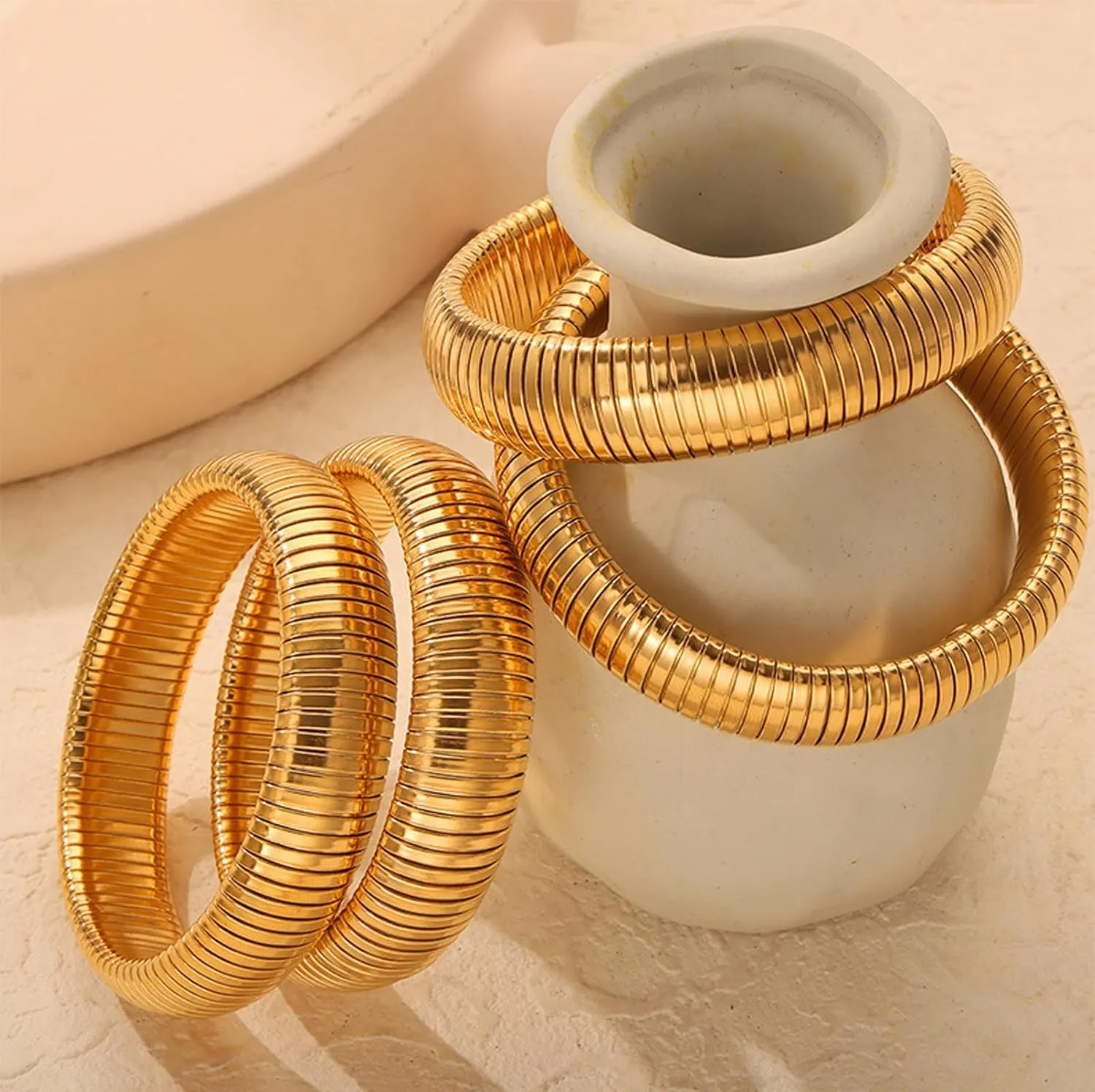 HIIXHC 18K Gold Plated Bracelets Set for Women Flexible Snake Chain Stackable Bracelets Wristband Bangle Chunky Bracelets for Women