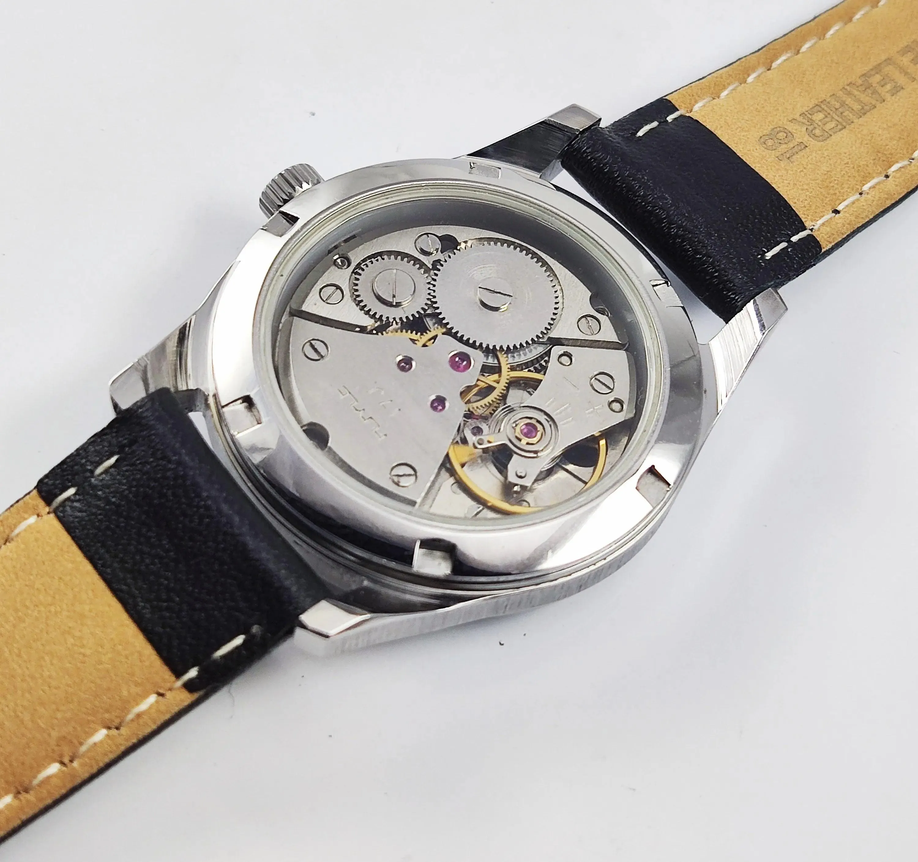 HMT Jawan Para Shock 17 Jewels Black Dial Transparent Back Mechanical Hand winding Men's Wrist Watch
