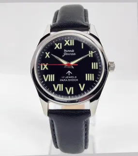 HMT Jawan Para Shock 17 Jewels Black Dial Transparent Back Mechanical Hand winding Men's Wrist Watch