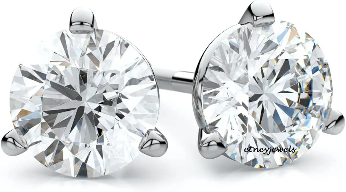 IGI Certified 1-2 CT Round Cut Lab Grown Diamond Stud Earrings 14KT Solid White Gold For Women 3 Prong Setting Screw Back (Color J-I/Clarity VS2-SI1)