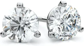 IGI Certified 1-2 CT Round Cut Lab Grown Diamond Stud Earrings 14KT Solid White Gold For Women 3 Prong Setting Screw Back (Color J-I/Clarity VS2-SI1)