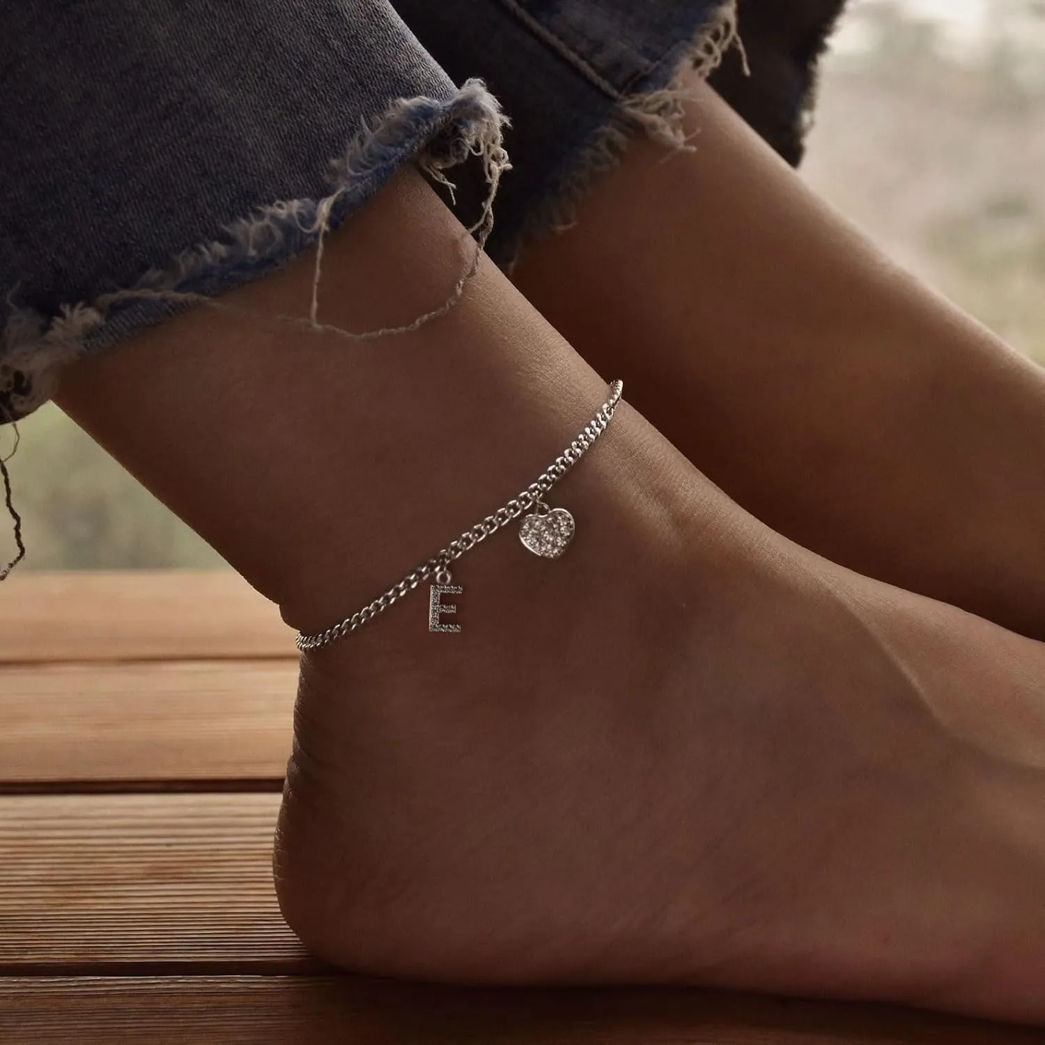 Initial Ankle Bracelets for Women Silver Plated Dainty Cuba Thin Chain Letter Name Anklets Cubic Zirconia Heart Anklets Bracelets Waterproof Minimalist Simple Anklets Fashion Summer Jewelry Anklet For Women