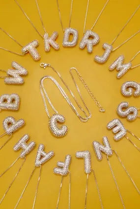 INITIAL PAVE RHINESTONE BUBBLE BALLOON NECKLACE | 80N751: L