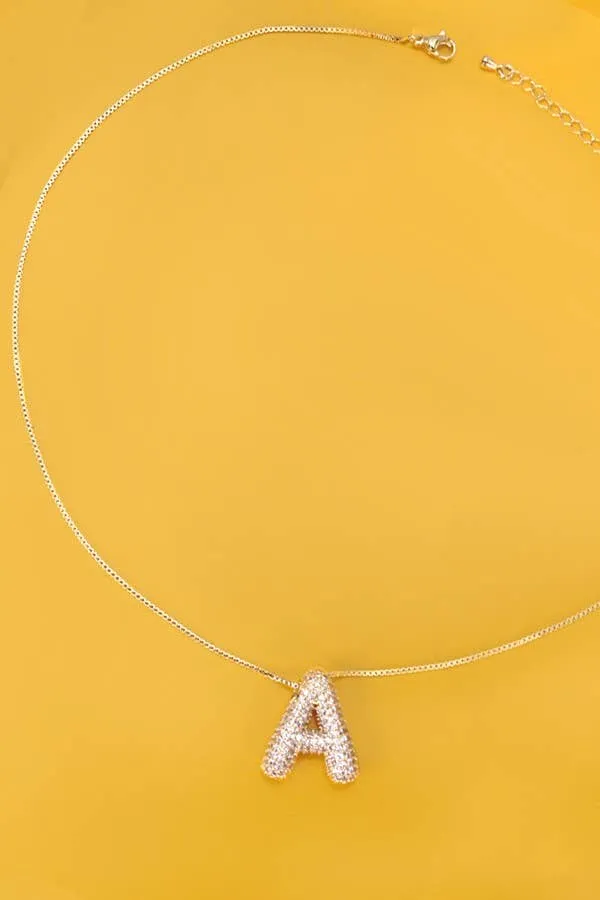 INITIAL PAVE RHINESTONE BUBBLE BALLOON NECKLACE | 80N751: L