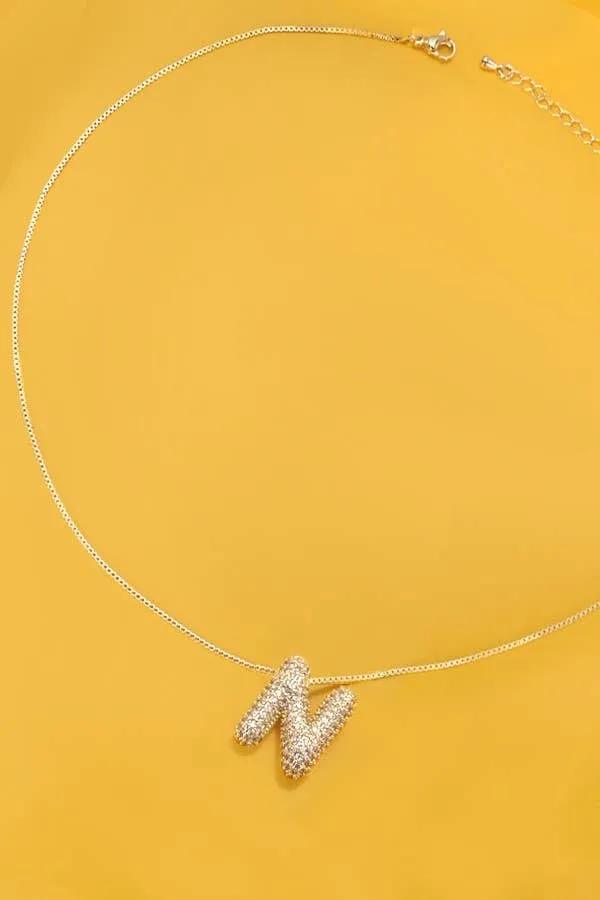 INITIAL PAVE RHINESTONE BUBBLE BALLOON NECKLACE | 80N751: L
