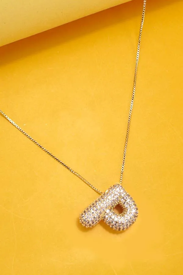INITIAL PAVE RHINESTONE BUBBLE BALLOON NECKLACE | 80N751: L
