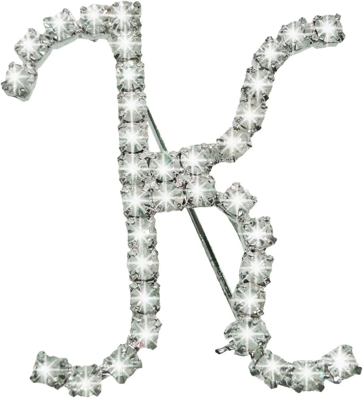 Initial "K" Pin Brooch Rhinestones Silver Tone 1 1/2" Fashion Brooch for Women Trendy Accessories for Women Stylish Additions Chic Details