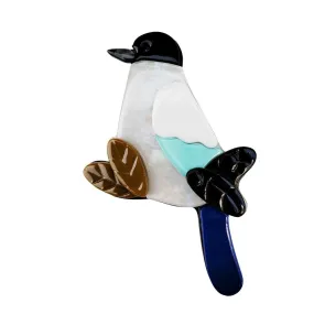 Iris Jay Bird White Brooch