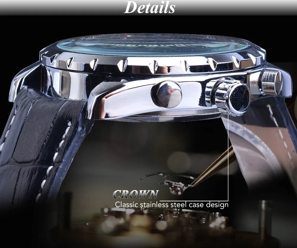 Jaragar Automatic Mechanical Calendar Sport Watches Pilot Design Men’s Wrist Watch Leather Band