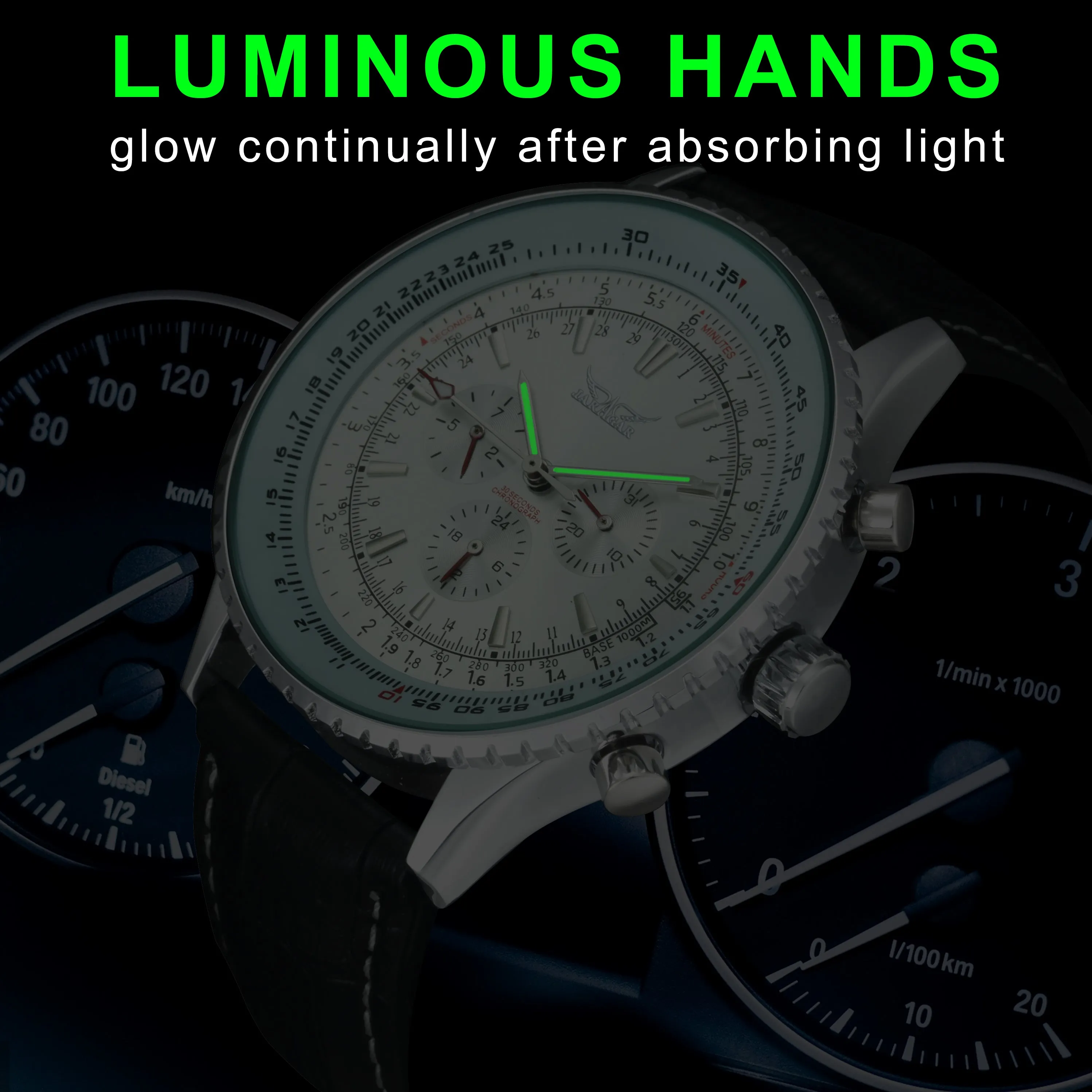 JARAGAR Pilot Automatic Mechanical Watch for Men Luminous Hands Leather Belt A034 Multifunction Sports Watches