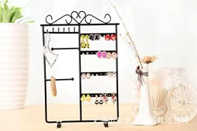 Jewelry Stand Holder, Earrings Organizer,Hair Ties Holder, 4-Layer 32 Holes Ear Stud Holder, Storage Necklace, Earring,Rings and Hair Ties on Desk Tabletop- Black