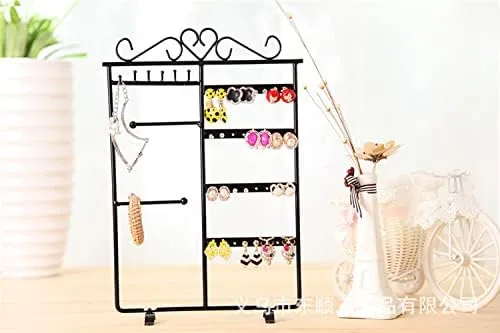 Jewelry Stand Holder, Earrings Organizer,Hair Ties Holder, 4-Layer 32 Holes Ear Stud Holder, Storage Necklace, Earring,Rings and Hair Ties on Desk Tabletop- Black