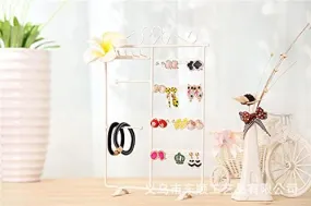 Jewelry Stand Holder, Earrings Organizer,Hair Ties Holder, 4-Layer 32 Holes Ear Stud Holder, Storage Necklace, Earring,Rings and Hair Ties on Desk Tabletop- White