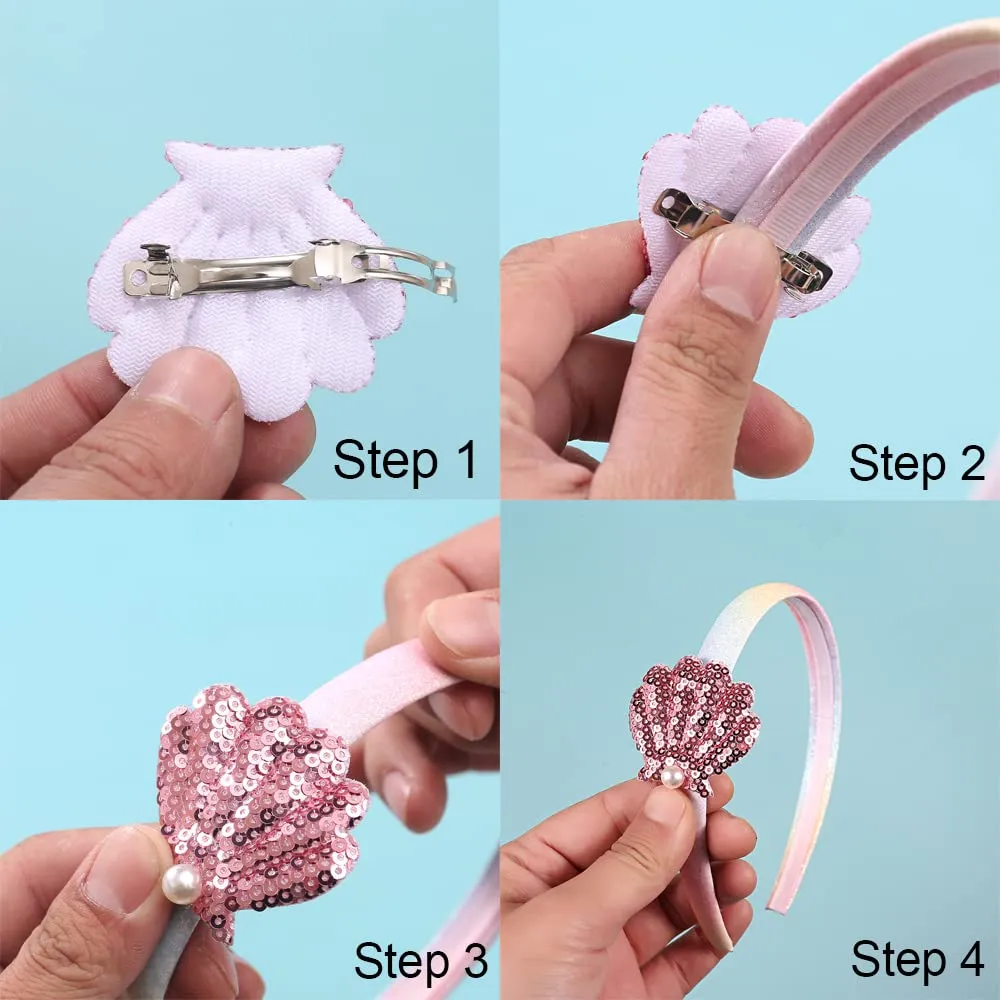 JIAHANG Baby Girl Interchangeable Headbands and Clips Set, Sequin Mermaid Shell Starfish Headband, Charm Glittering Hair Accessories for Toddlers School Girls (sequin)