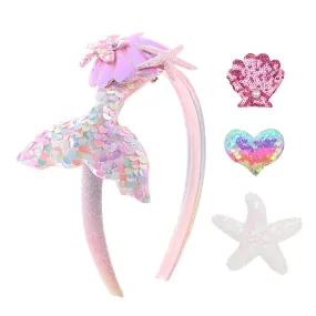 JIAHANG Baby Girl Interchangeable Headbands and Clips Set, Sequin Mermaid Shell Starfish Headband, Charm Glittering Hair Accessories for Toddlers School Girls (sequin)