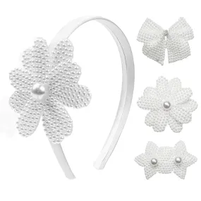 JIAHANG Baby Girl Interchangeable Pearl Headband and Clips 4PCS Set, DIY Charm Hair Bands, for Toddlers School Girls(pearl series)