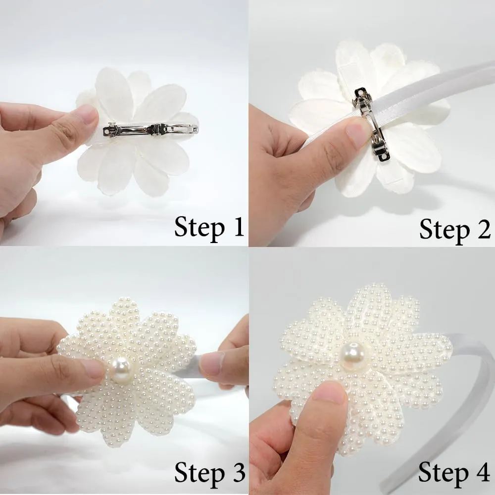 JIAHANG Baby Girl Interchangeable Pearl Headband and Clips 4PCS Set, DIY Charm Hair Bands, for Toddlers School Girls(pearl series)