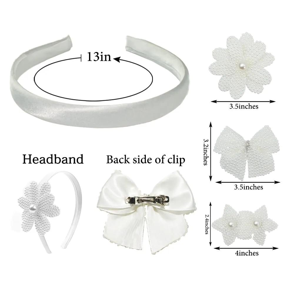 JIAHANG Baby Girl Interchangeable Pearl Headband and Clips 4PCS Set, DIY Charm Hair Bands, for Toddlers School Girls(pearl series)