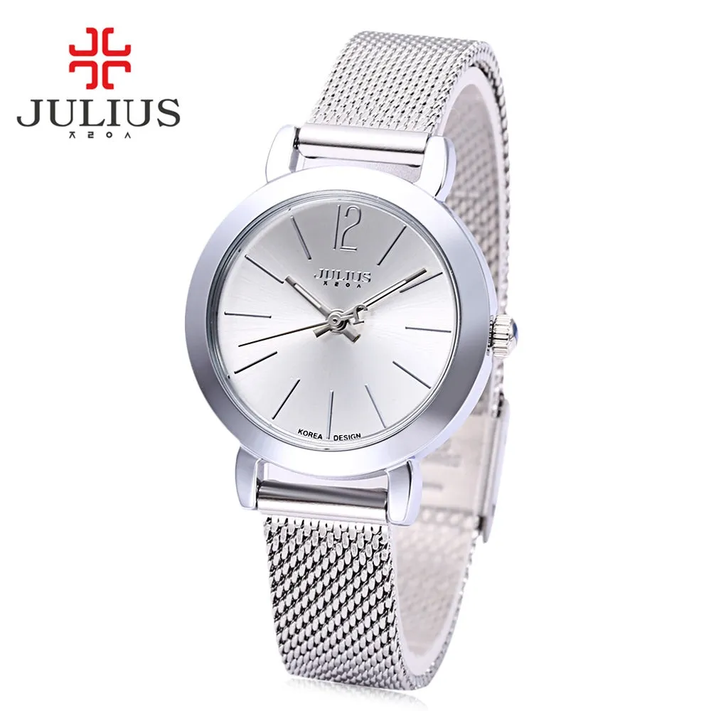 Julius JA - 732 Women Quartz Watch Stainless Steel Net Band Luminous Pointer Female Wristwatch