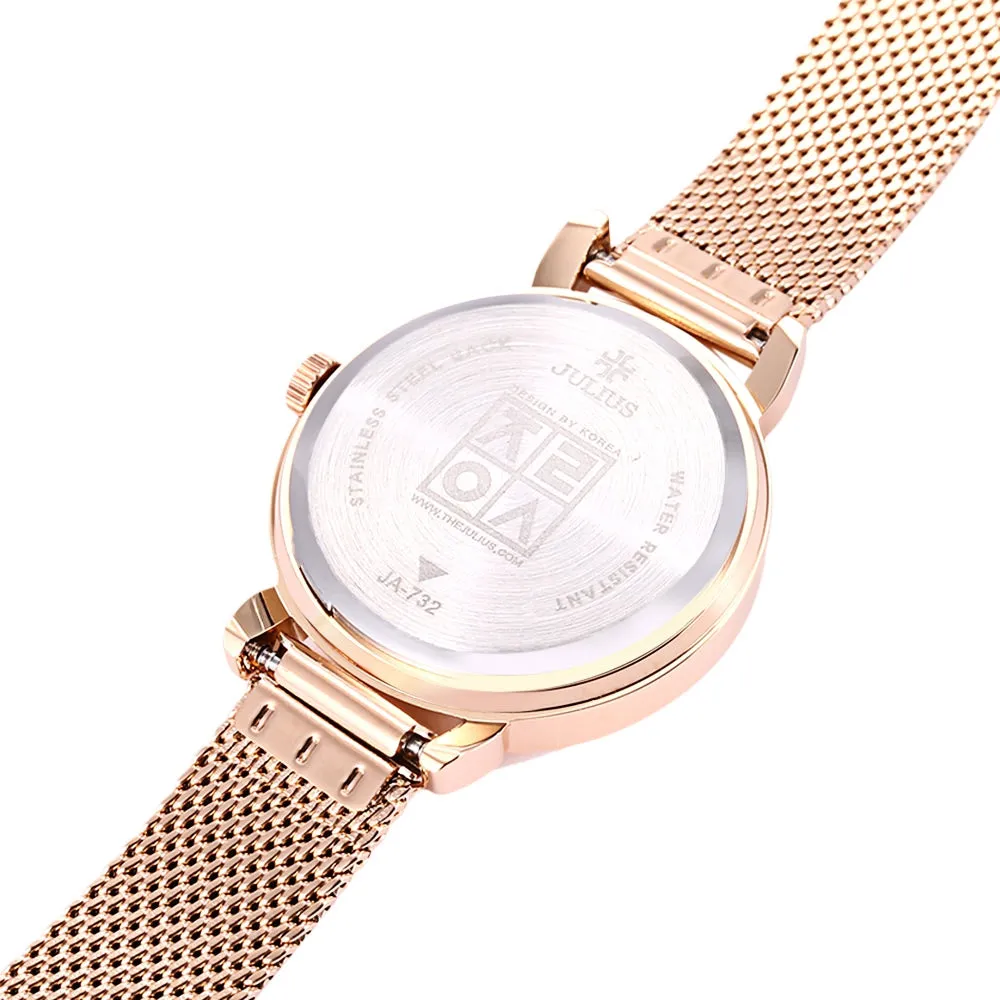 Julius JA - 732 Women Quartz Watch Stainless Steel Net Band Luminous Pointer Female Wristwatch