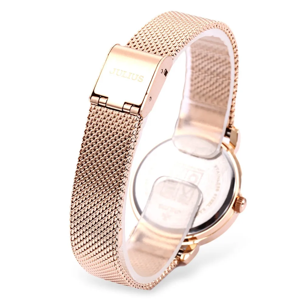 Julius JA - 732 Women Quartz Watch Stainless Steel Net Band Luminous Pointer Female Wristwatch