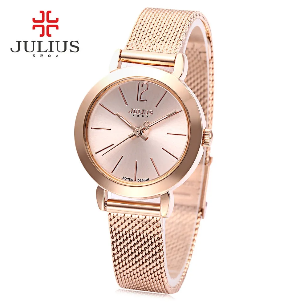Julius JA - 732 Women Quartz Watch Stainless Steel Net Band Luminous Pointer Female Wristwatch