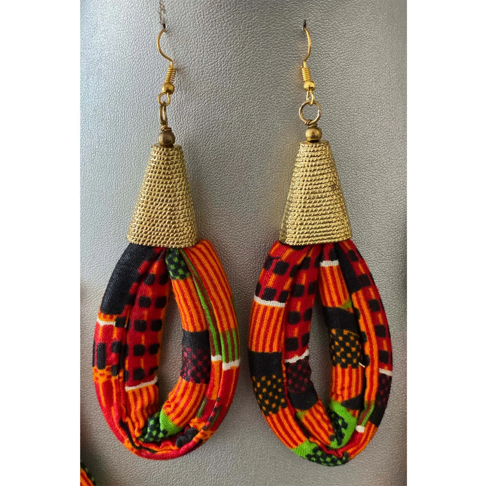 Kente Print Fabric Multi Layer Strand Necklace -- 1A