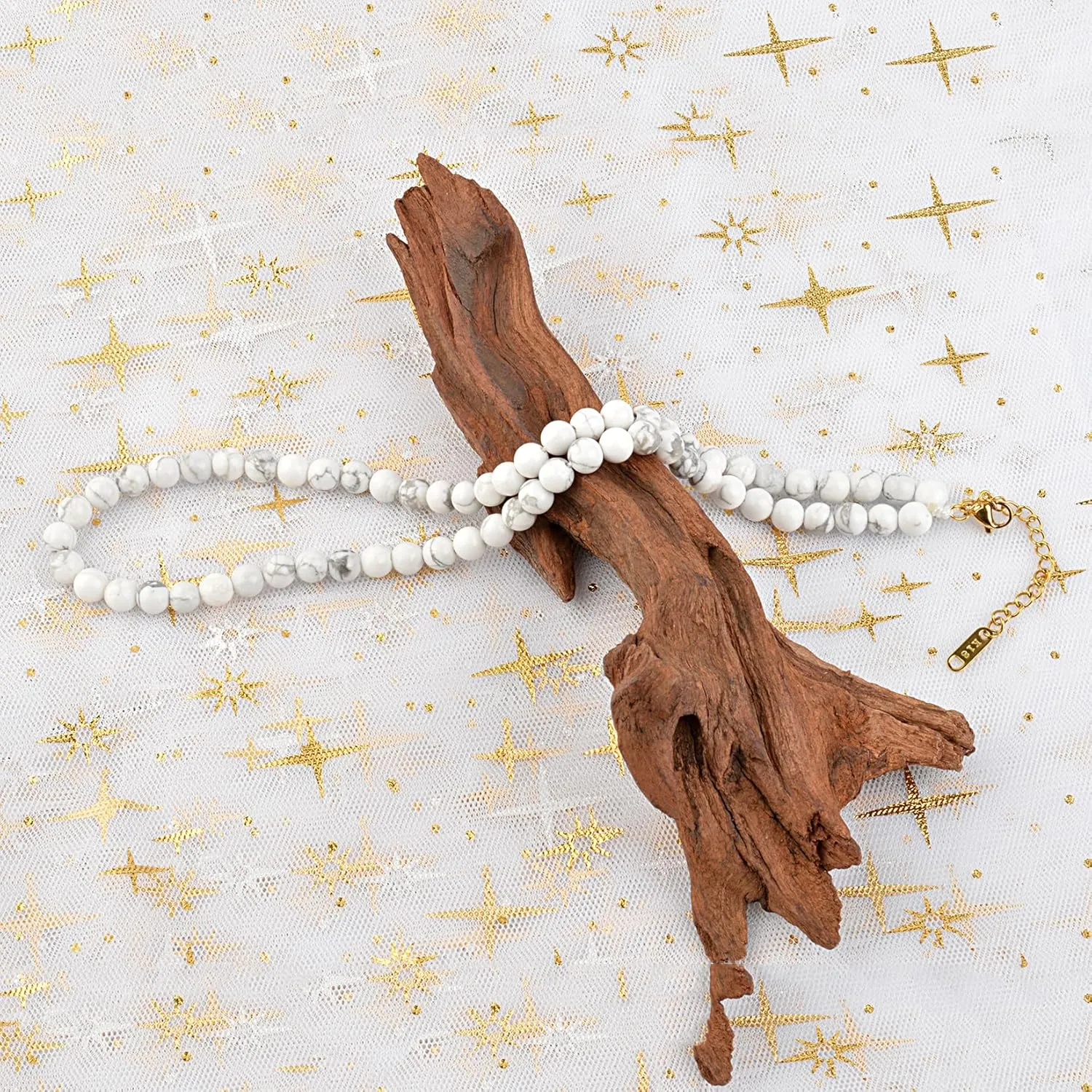 KIKLA Semi Precious Stone Beaded Choker Necklace 18K Gold Plated Natural Stone Strand Necklace Short Necklaces for Women