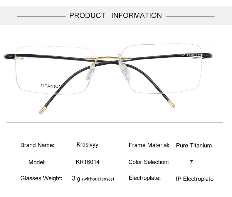 Krasivyy Unisex Rimless Square Titanium Eyeglasses 1614