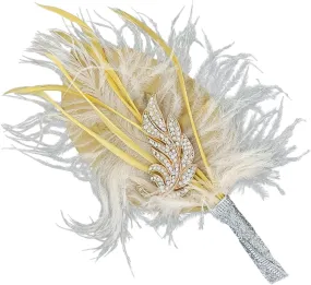Large Mixed Media White Feather Gold Tone Rhinestone Statement Brooch Pin 7" Fashion Brooch for Women Trendy Accessories for Women Stylish Additions Chic Details