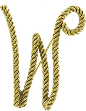 Large Script Gold Tone Rope Initial "W" Pin Brooch 2 1/2" Fashion Brooch for Women Trendy Accessories for Women Stylish Additions Chic Details