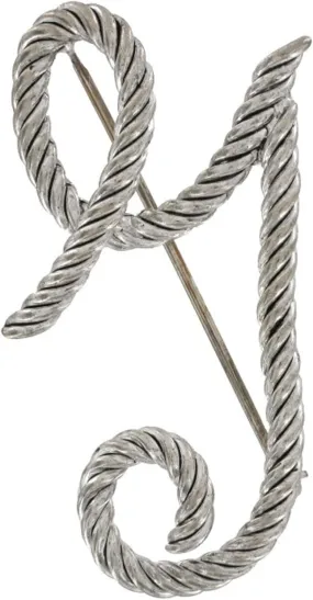 Large Script Silver Tone Rope Textured Initial Letter "Y" Brooch Pin 2 1/2" Fashion Brooch for Women Trendy Accessories for Women Stylish Additions Chic Details