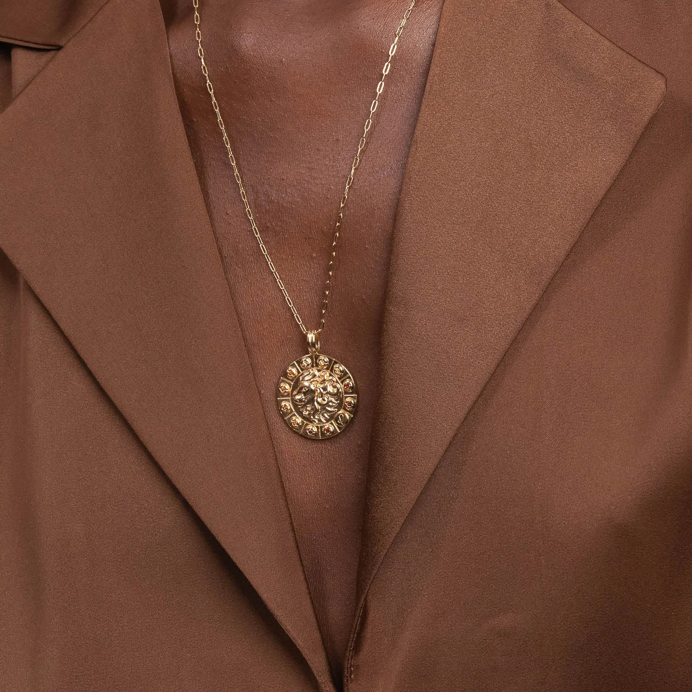 Leo Bold Zodiac Pendant Necklace in Gold