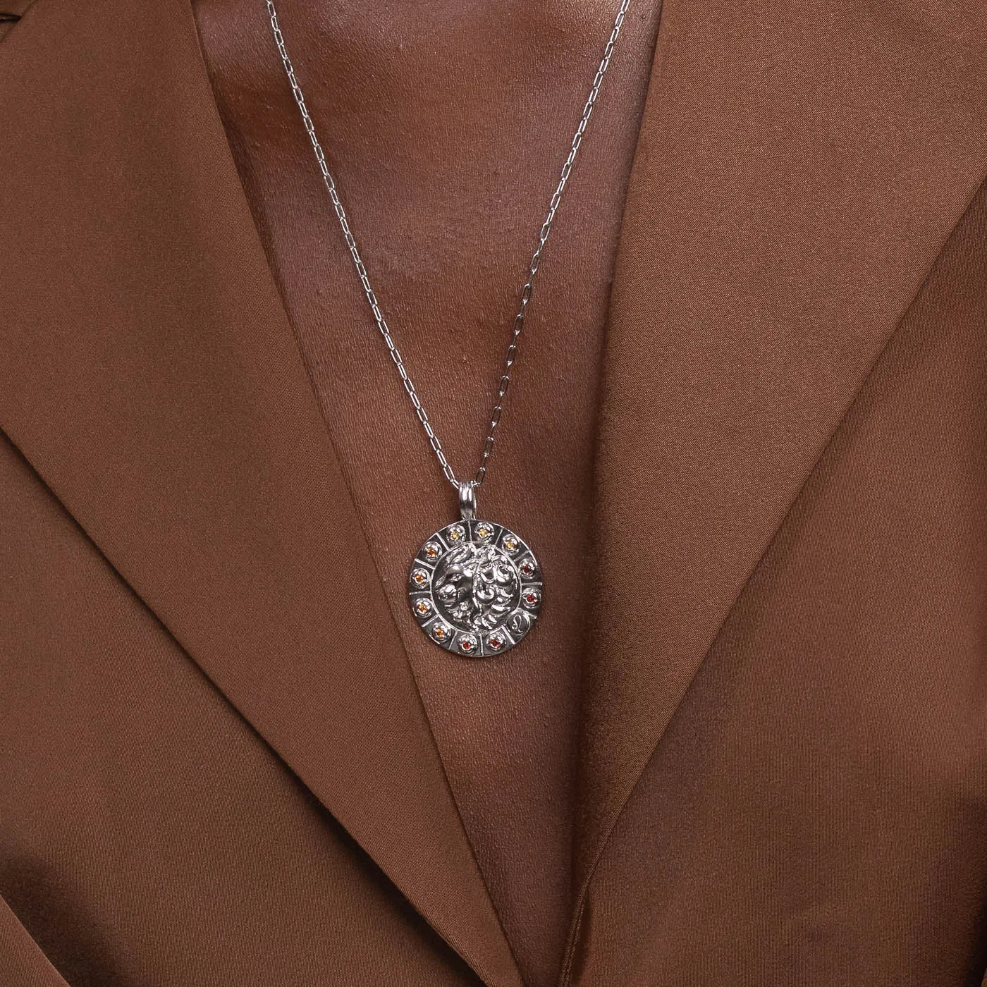 Leo Bold Zodiac Pendant Necklace in Silver