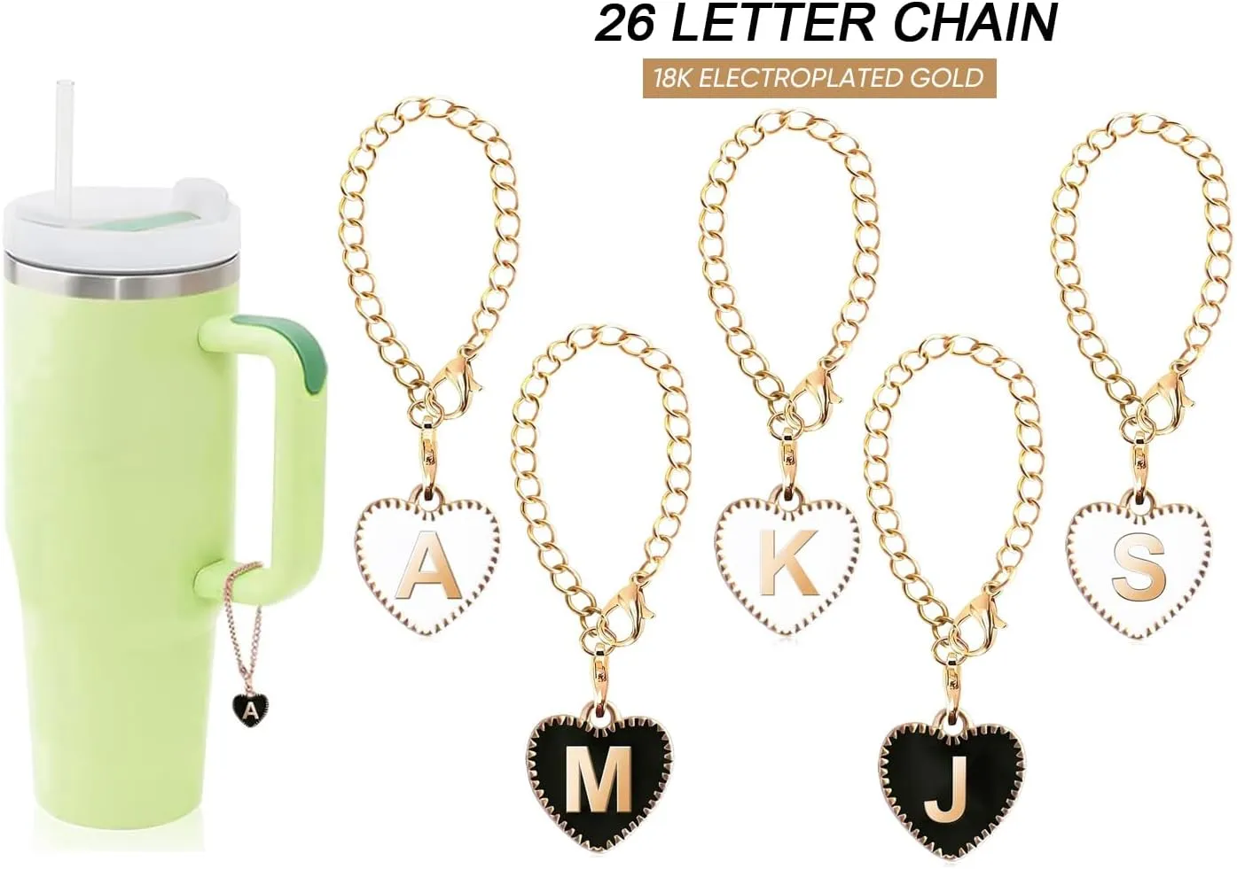 Letter Charm Accessories for Stanley Cup – Cute 2-Piece Set for 20, 30, and 40 oz Tumblers with Handle, Perfect for Women and Girls