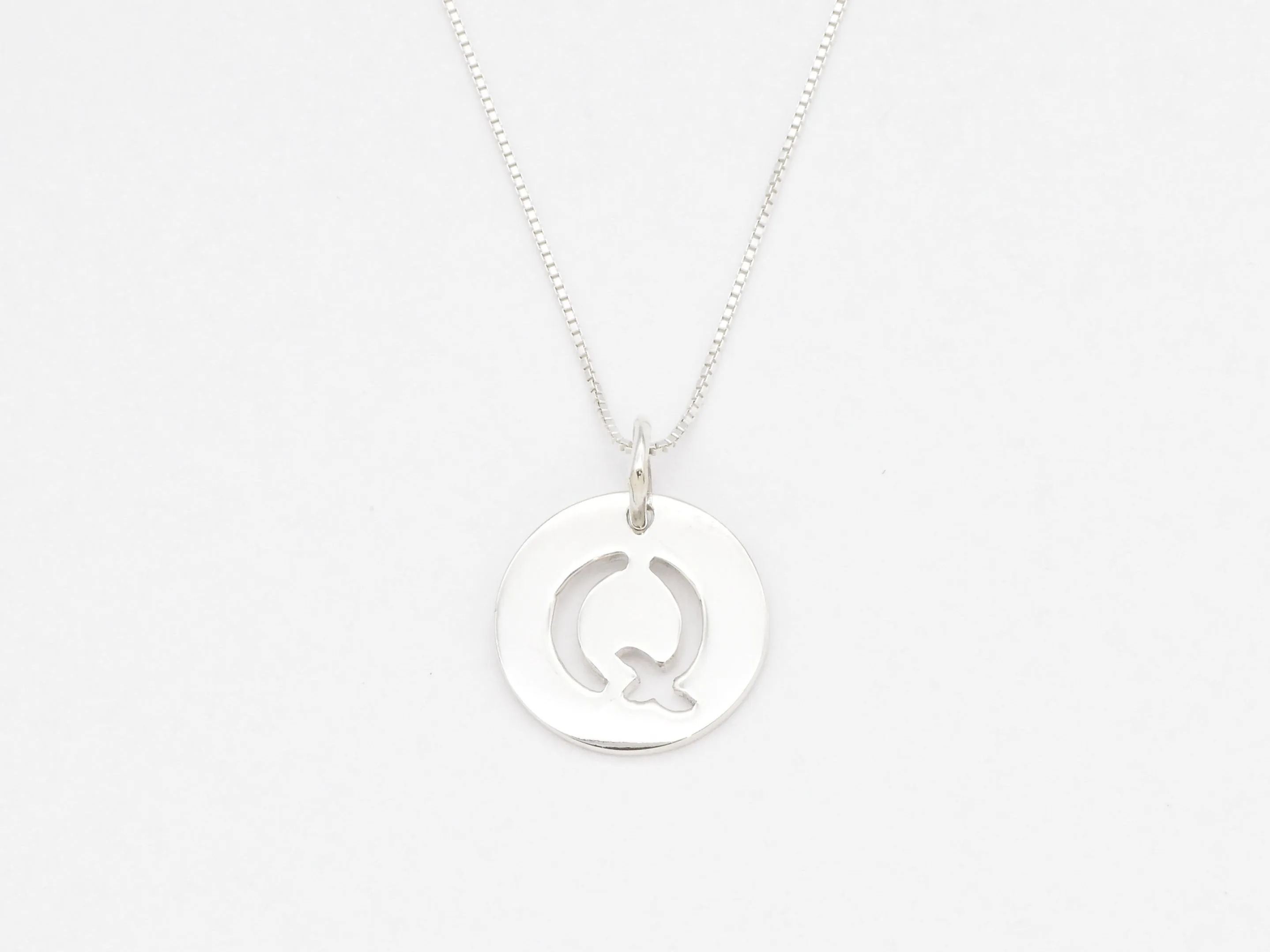 Letter Q Pendant - Disc Letter Pendant, Alphabet Round Necklace