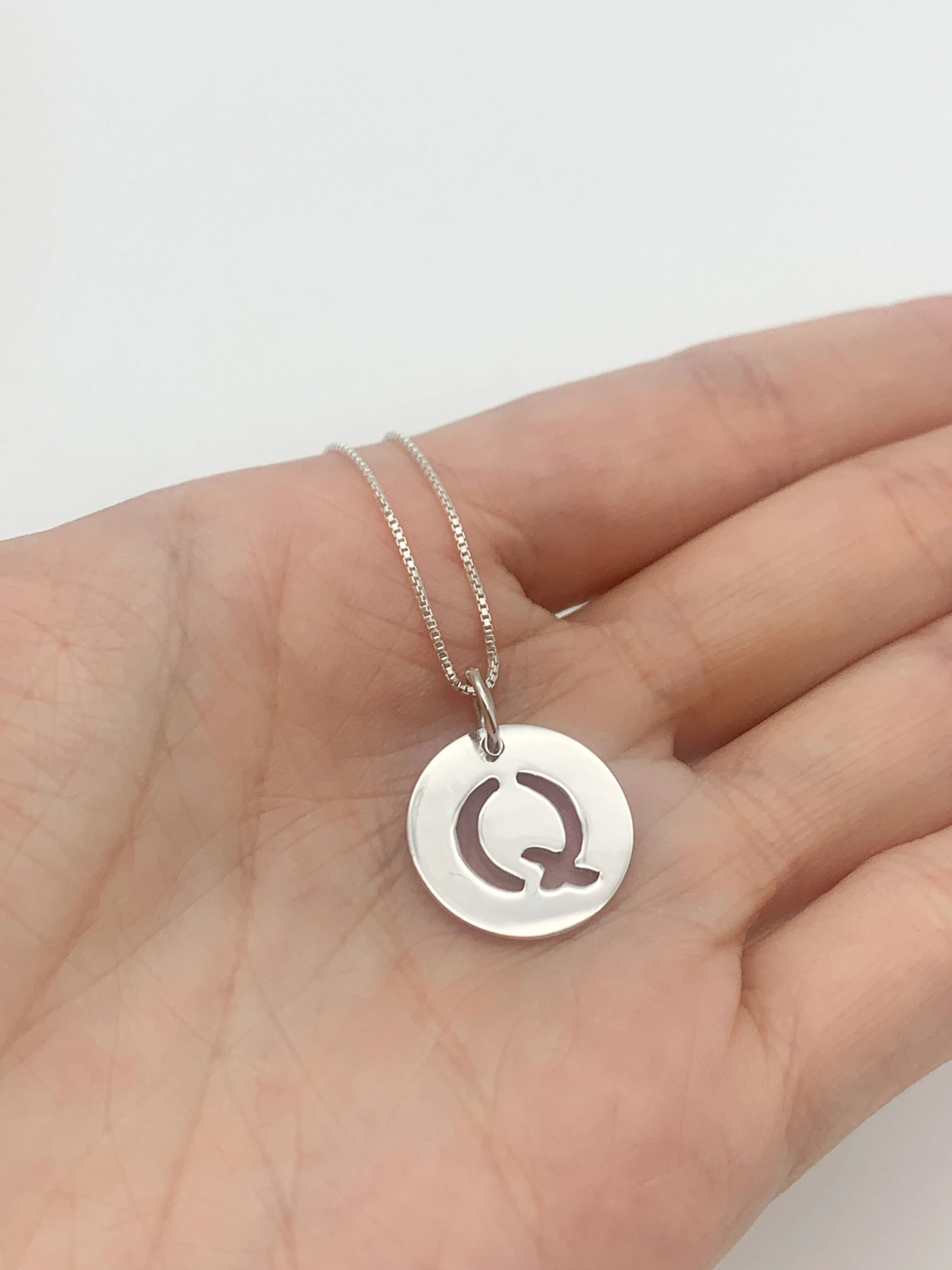 Letter Q Pendant - Disc Letter Pendant, Alphabet Round Necklace