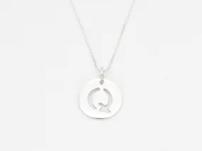 Letter Q Pendant - Disc Letter Pendant, Alphabet Round Necklace