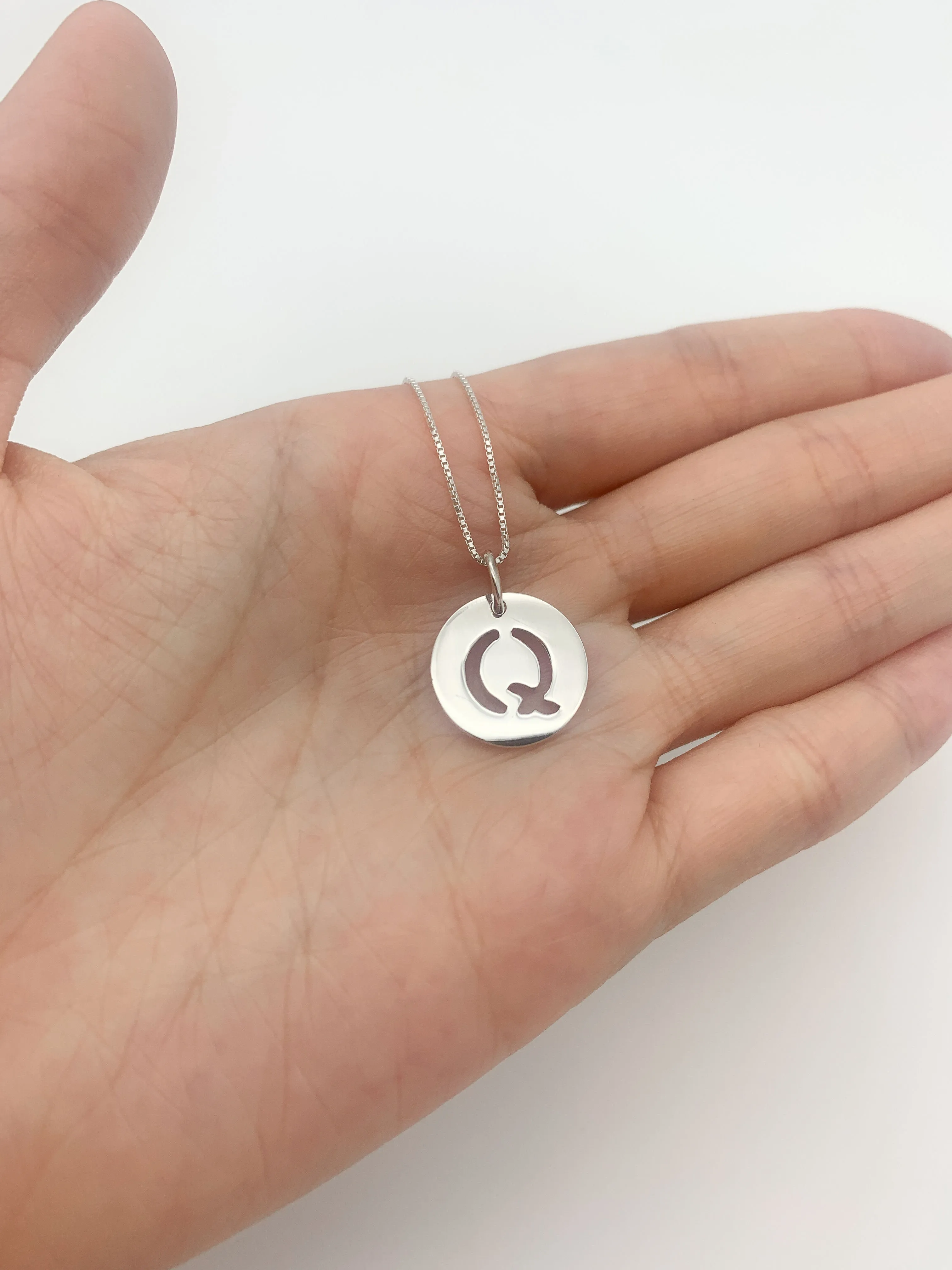 Letter Q Pendant - Disc Letter Pendant, Alphabet Round Necklace