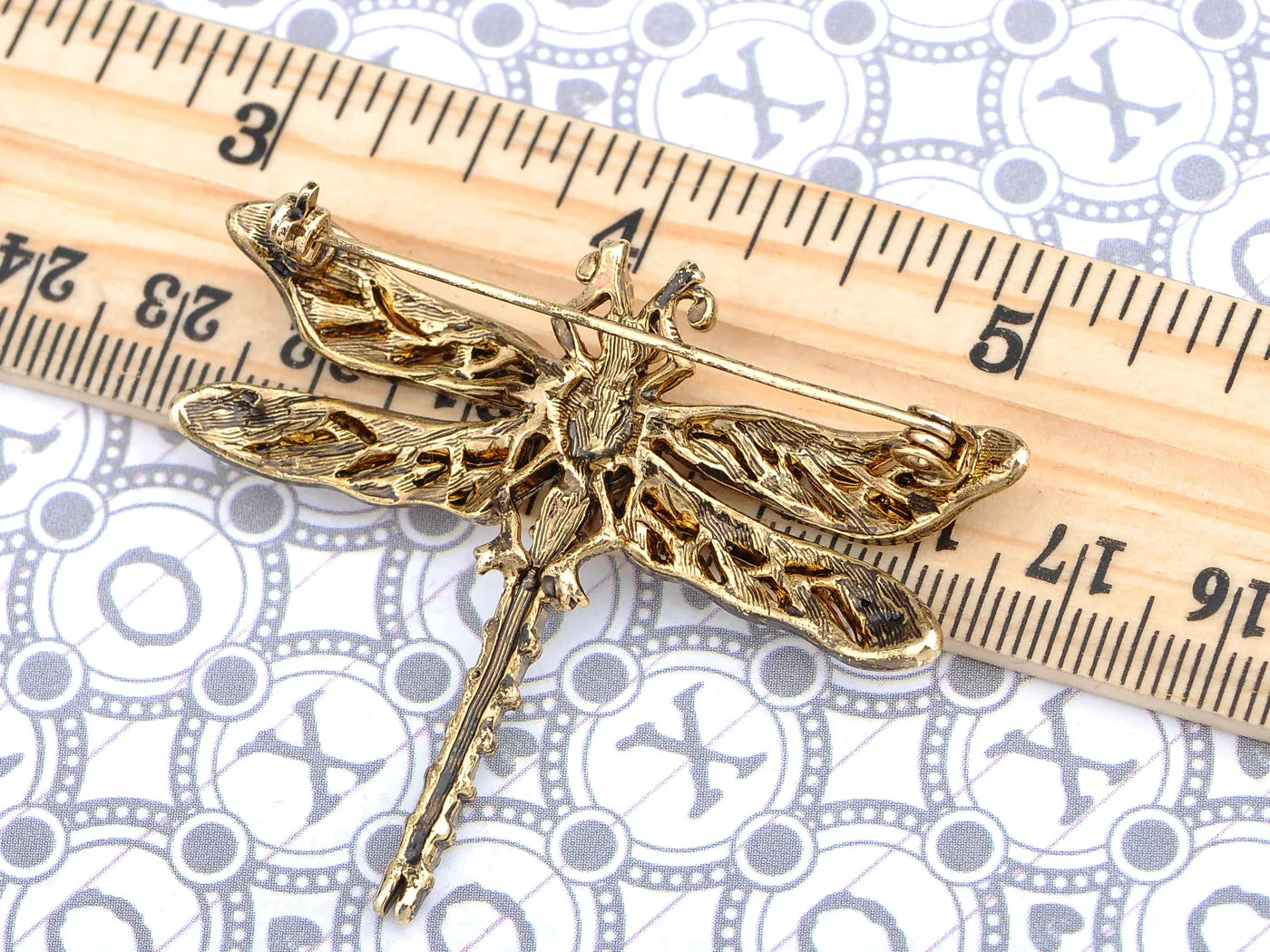 Light Topaz Dragonfly Insect Brooch Pin