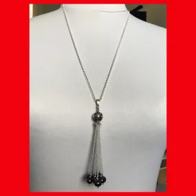 Long Necklace with Grey Pearls Tassel