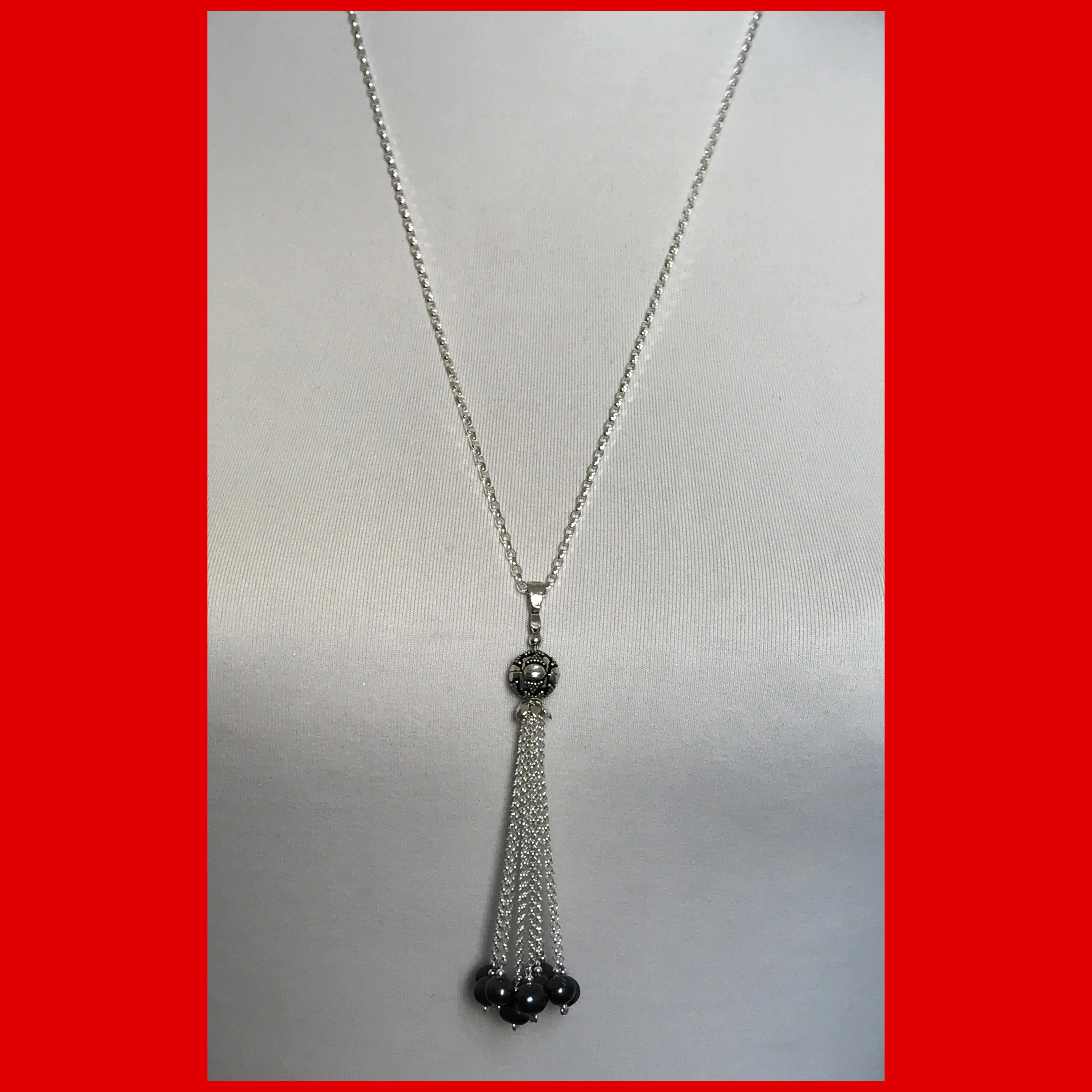 Long Necklace with Grey Pearls Tassel