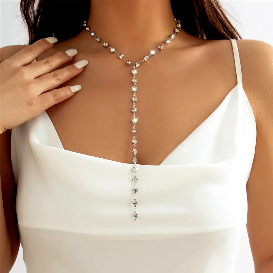 Long Tassel Pendant Rhinestone Choker Necklace