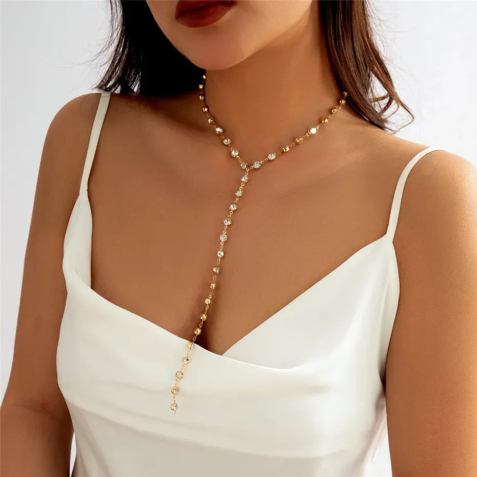 Long Tassel Pendant Rhinestone Choker Necklace