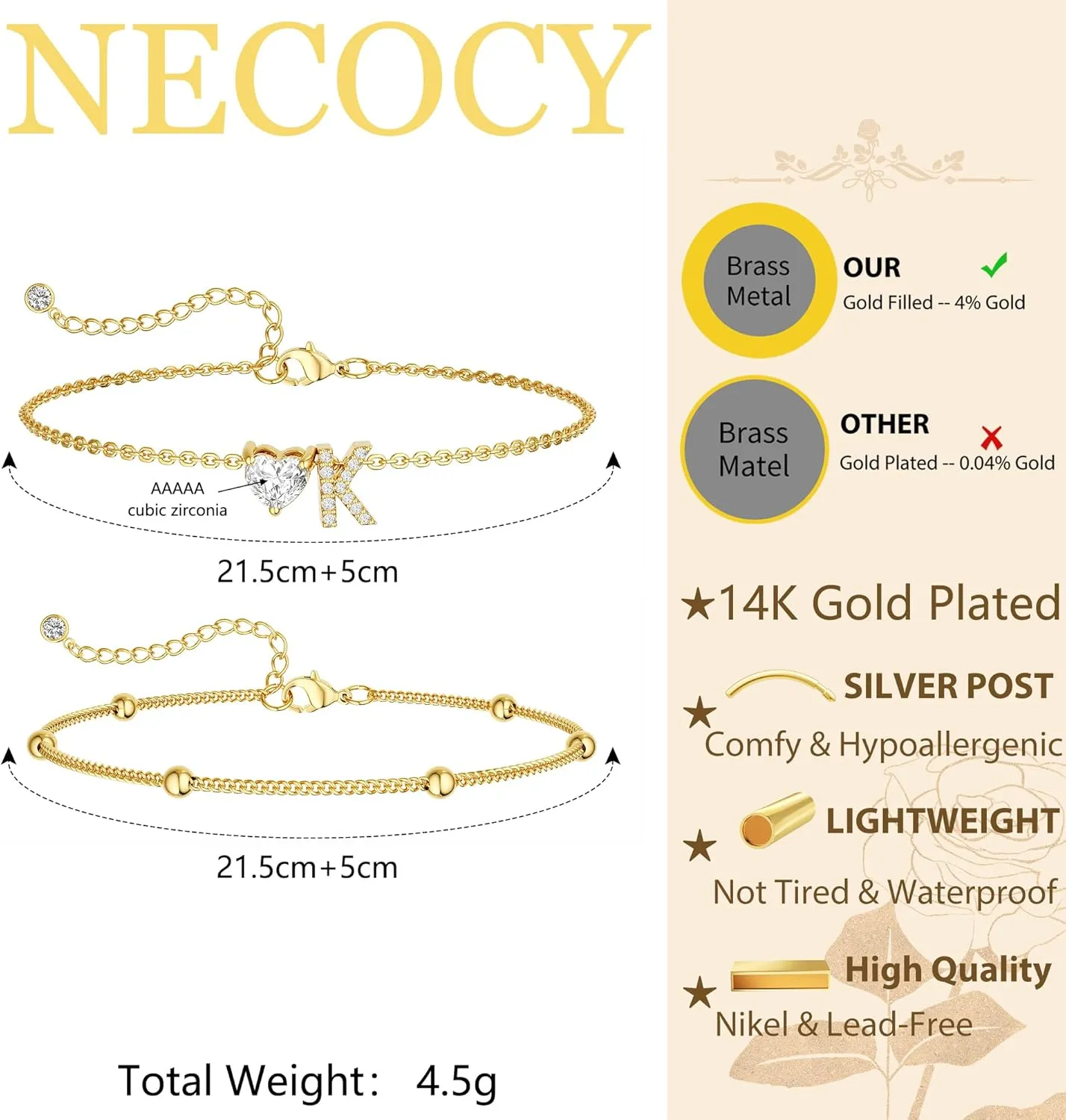 Love Heart Initial Gold Anklets for Women Dainty 14k Gold Plated CZ Anklet Trendy Waterproof Fashion Jewelry Gifts for Women