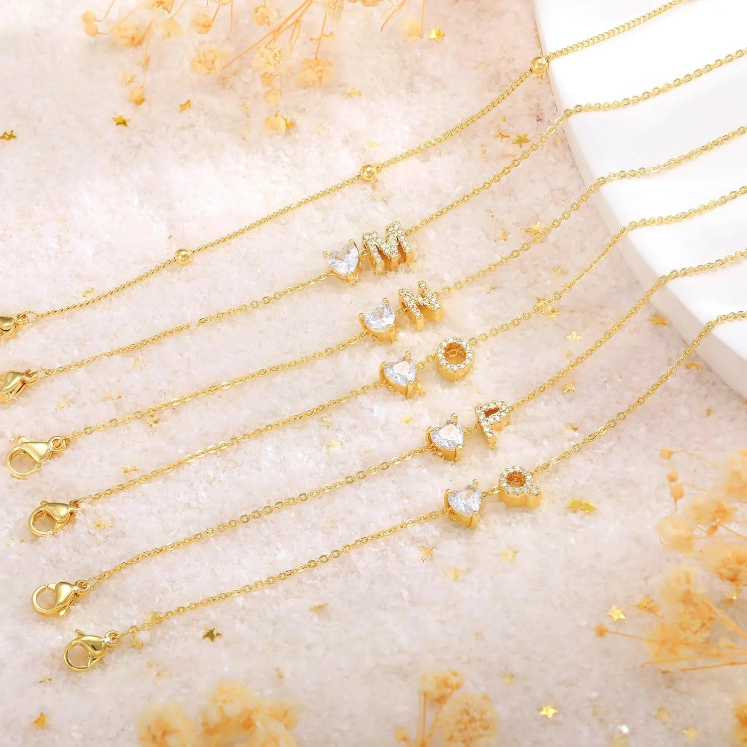 Love Heart Initial Gold Anklets for Women Dainty 14k Gold Plated CZ Anklet Trendy Waterproof Fashion Jewelry Gifts for Women