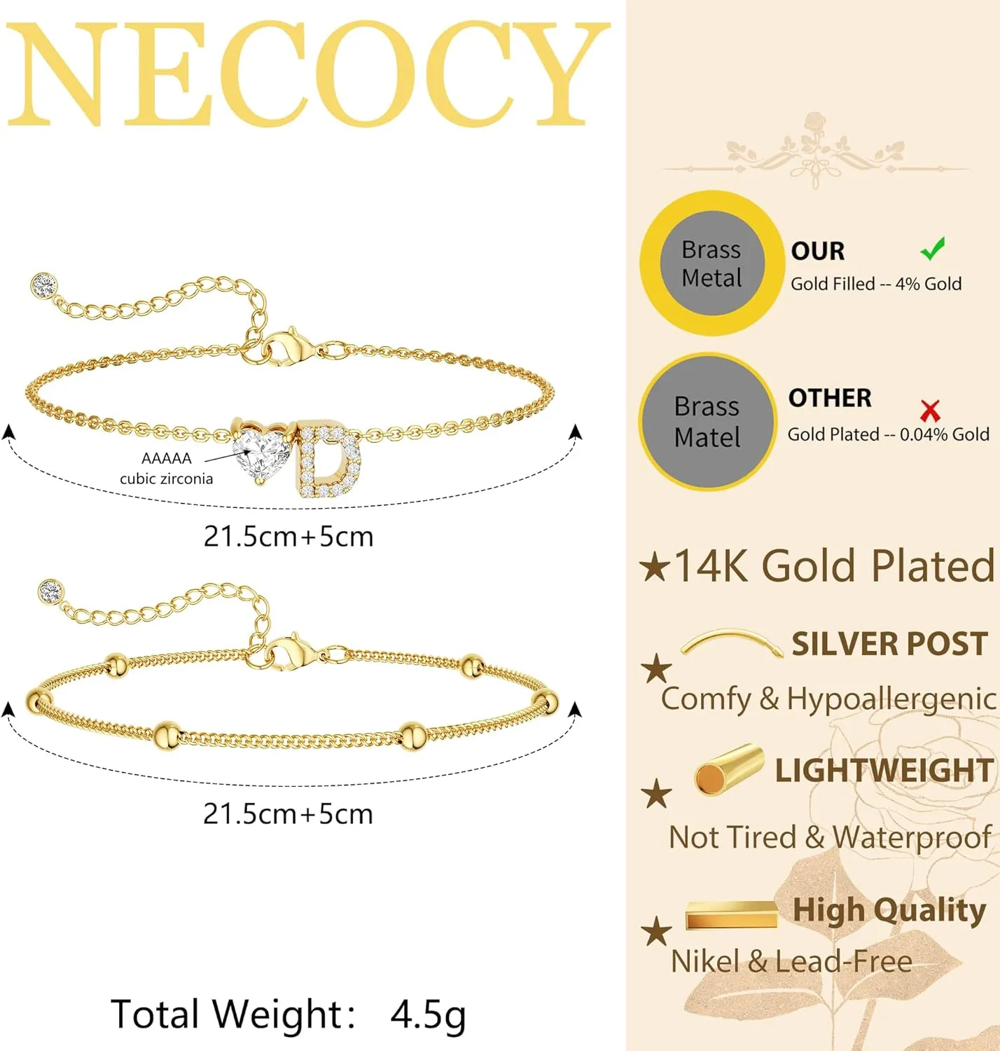 Love Heart Initial Gold Anklets for Women Dainty 14k Gold Plated CZ Anklet Trendy Waterproof Fashion Jewelry Gifts for Women